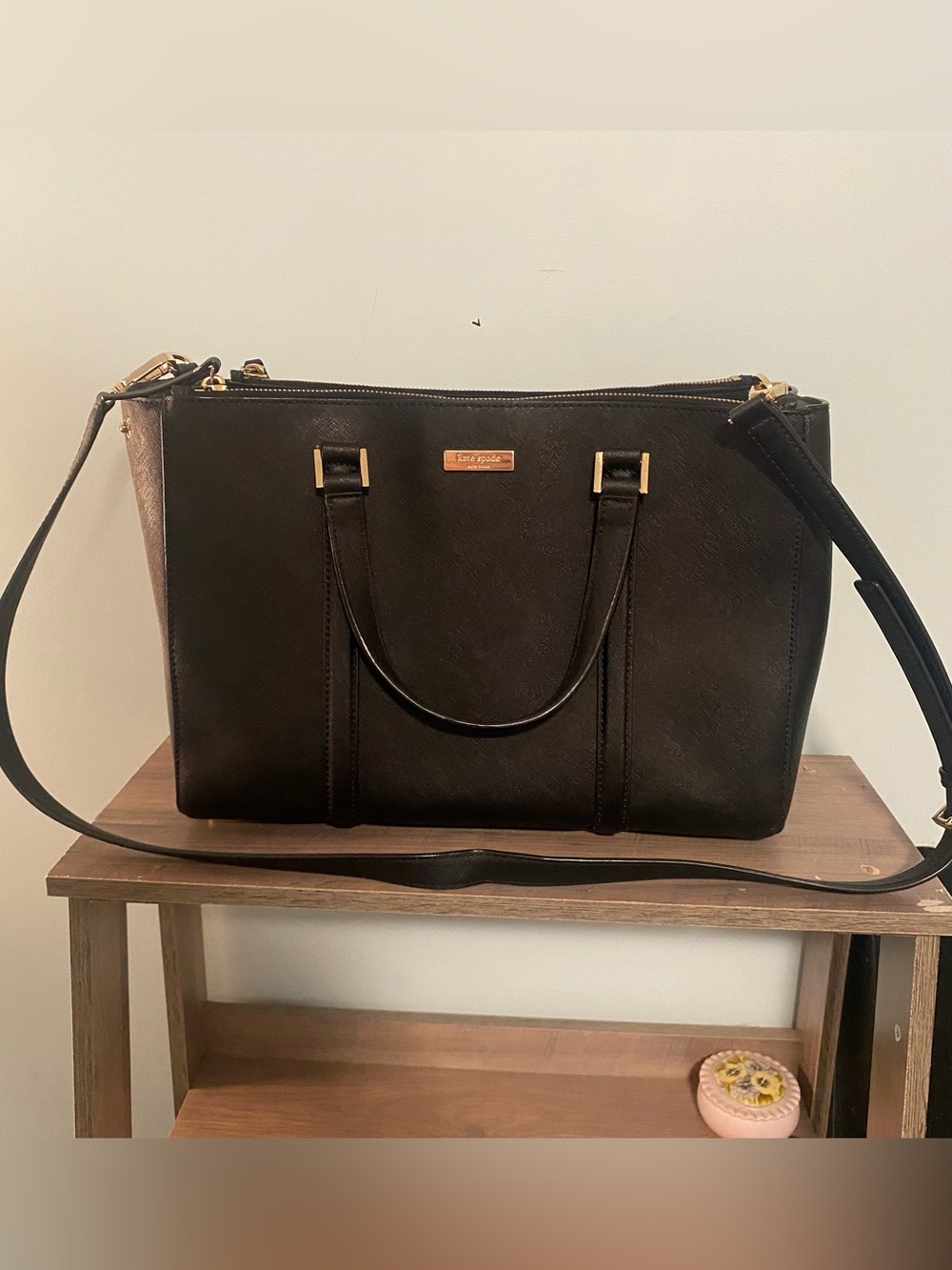 kate spade Black Leather Tote with Gold Hardware